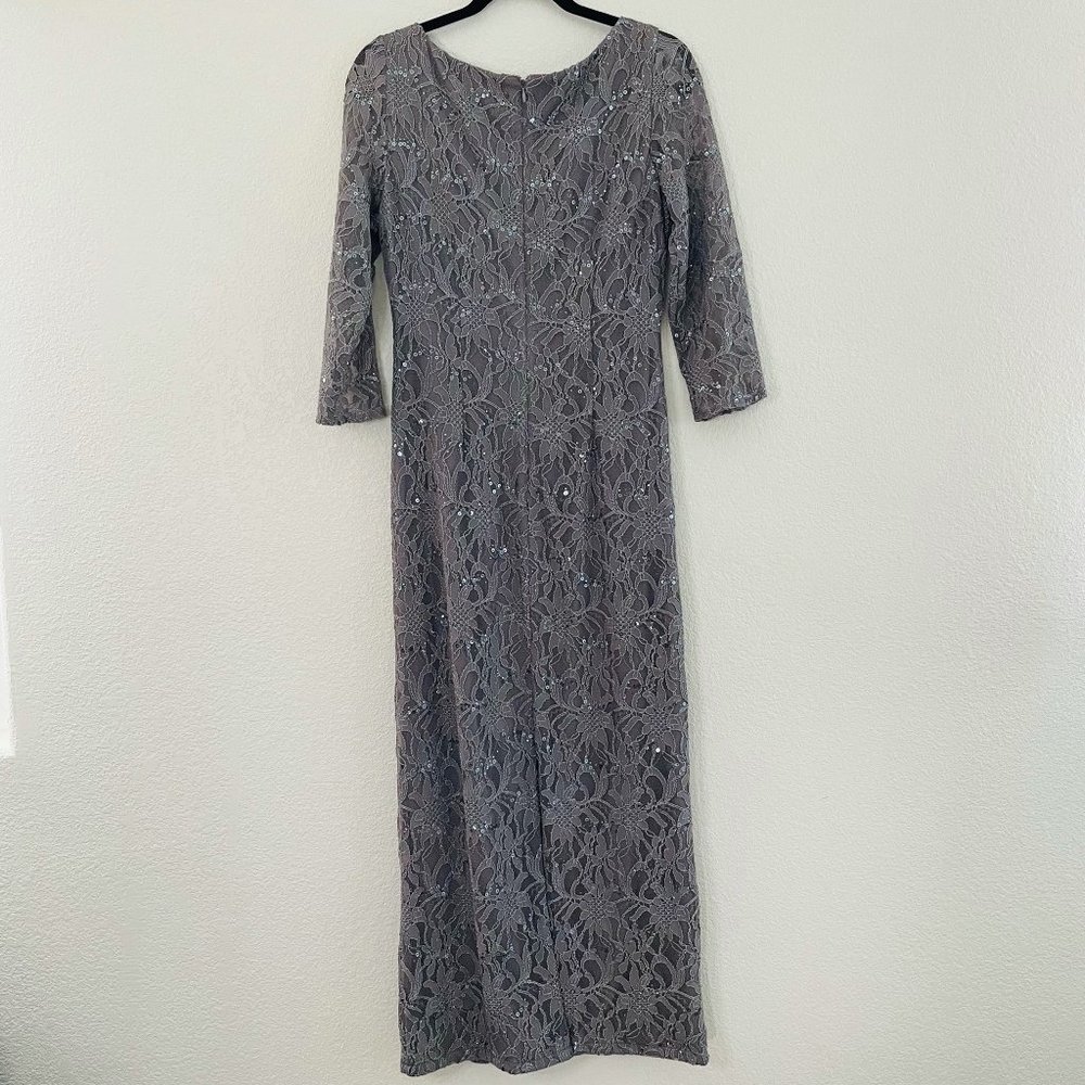 Jessica Howard Womens Grey Long Wedding Mother Formal Sequin Lace Dress  Size: 1 - Picture 6 of 9
